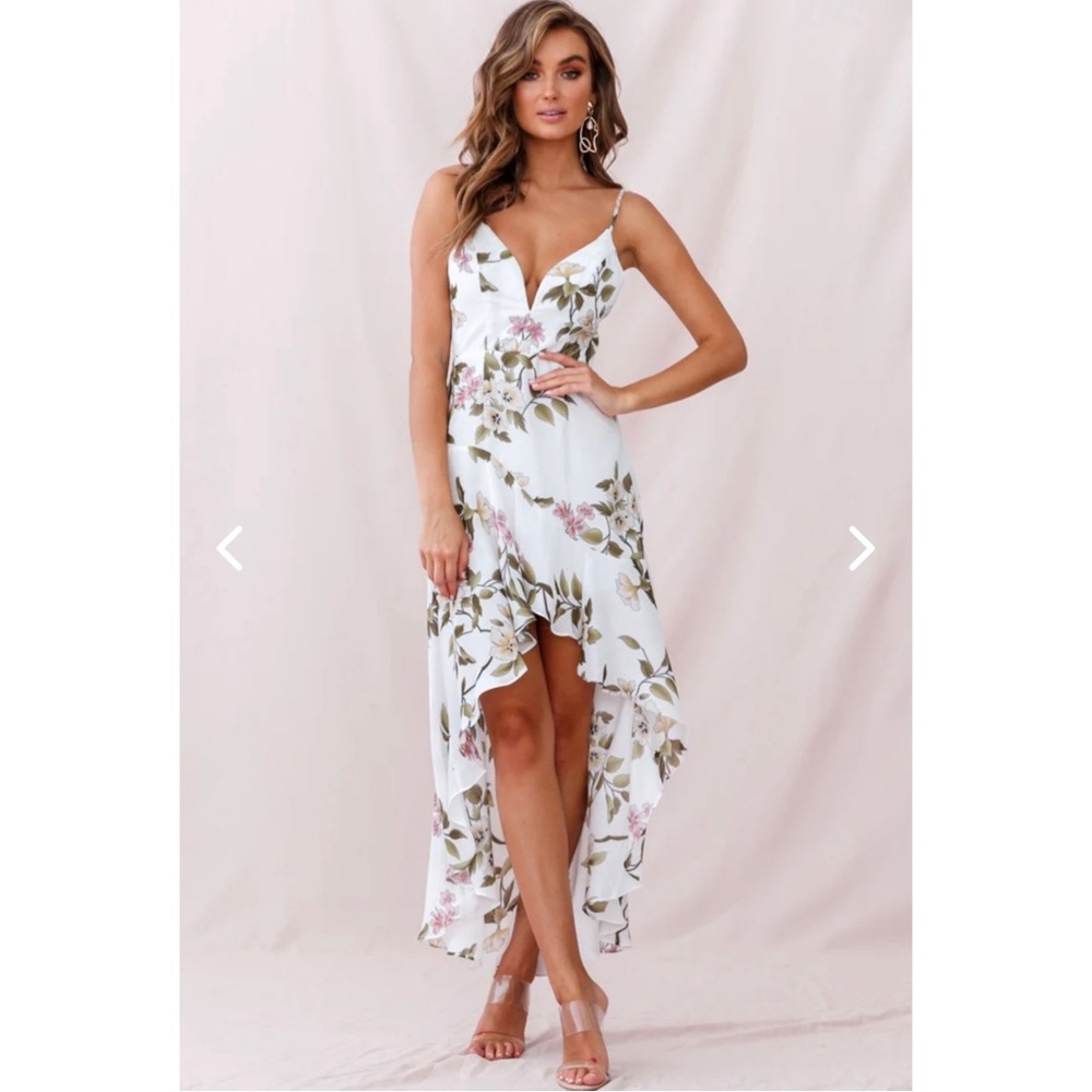 Selfie Leslie “Imelda” v-neck high-low hem dress, white floral, size small - Picture 4 of 11